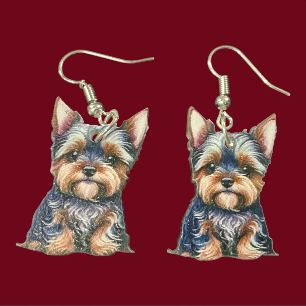 Yorkshire Terrier Dog Earrings - Multicolor Pup Design